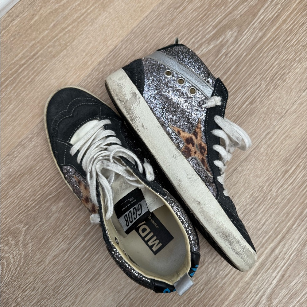 Golden Goose Black and Silver High-Tops with Leopard Detail - Picture 2 of 4